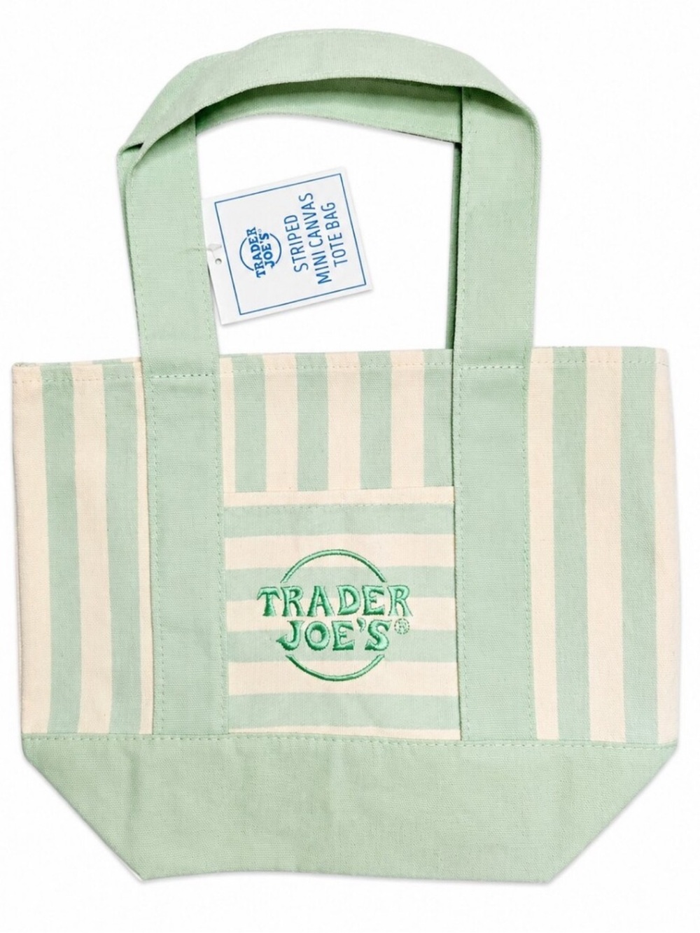 Trader Joe's Mint & Cream Striped Canvas Tote